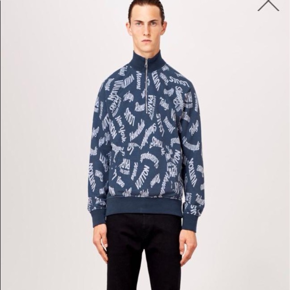 LOUIS VUITTON JACQUARD CITIES HALF ZIP SWEAT